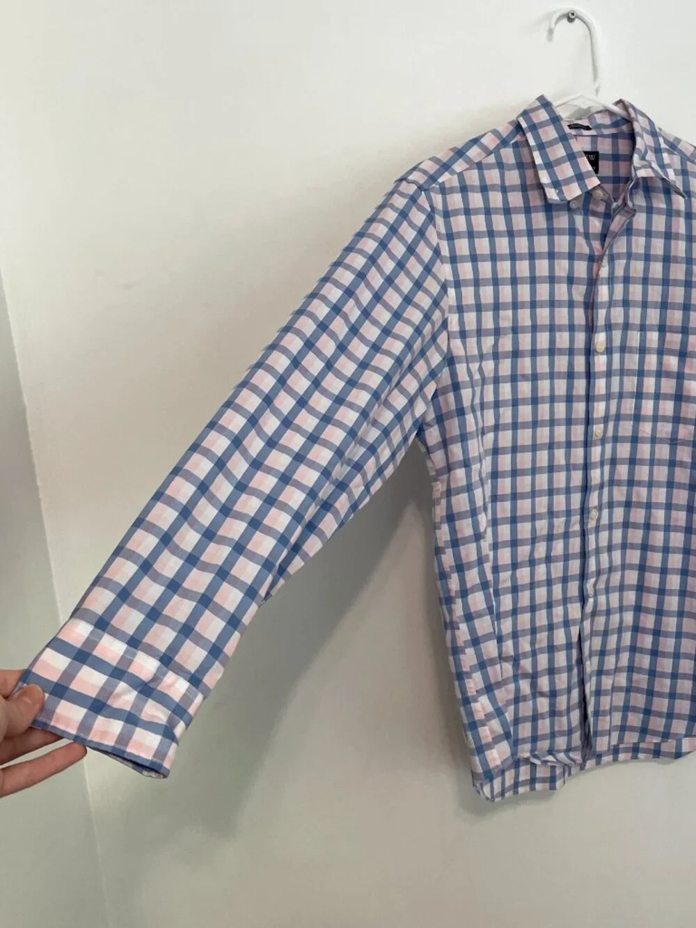 J. CREW Factory Mens Slim Untucked Flex Performance Casual Shirt Blue Pink Plaid